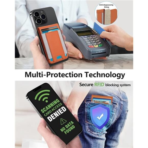 2in1 Magsafe Wallet,9Cards Holder,Vegan Leather,Brown,Upgrade with iPhone Wallet - Picture 5 of 7